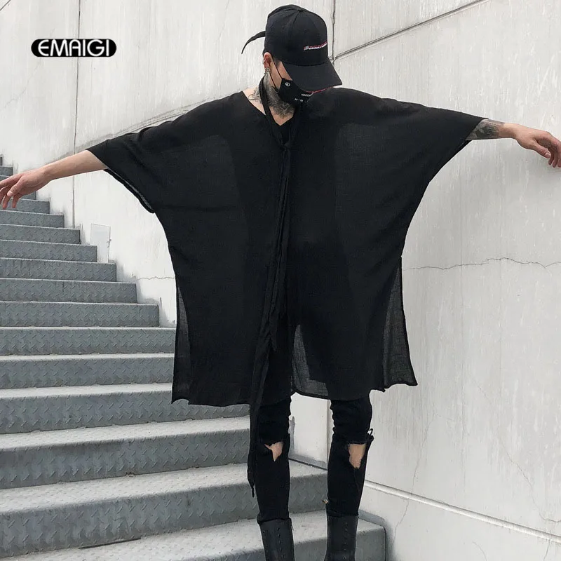 Футболка мужская оверсайз с V образным вырезом модная повседневная длинная