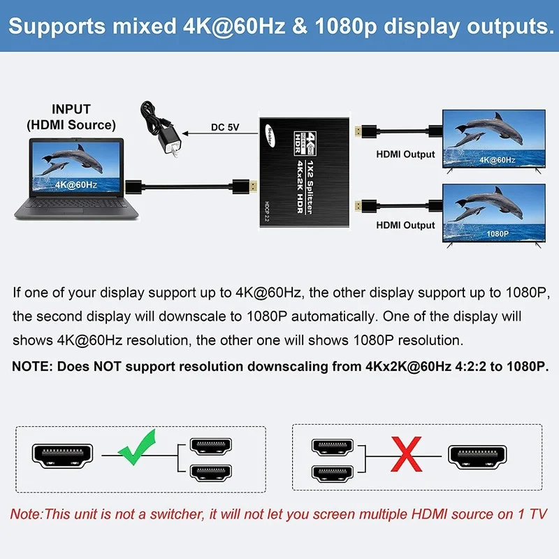 4K HDMI-совместимый 2 0 сплиттер 1x2 4K/60 Гц X 2K HDR 1 в выхода HDCP для PS4 Pro Apple TV BOX |