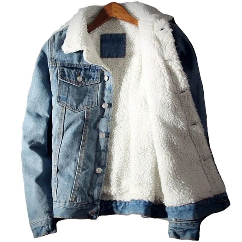 

Men Denim Jacket Trendy Winter Warm Fleece Coats Mens Outwear Fashion Jean Jackets Male Cowboy Casual Clothes Plus Size 5XL 6XL