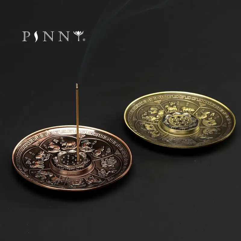

PINNY 12 Chinese Zodiac Circle Incense Holder Alloy Stick Incense Base Room Decoration Meditation Metal Crafts Incense Burner