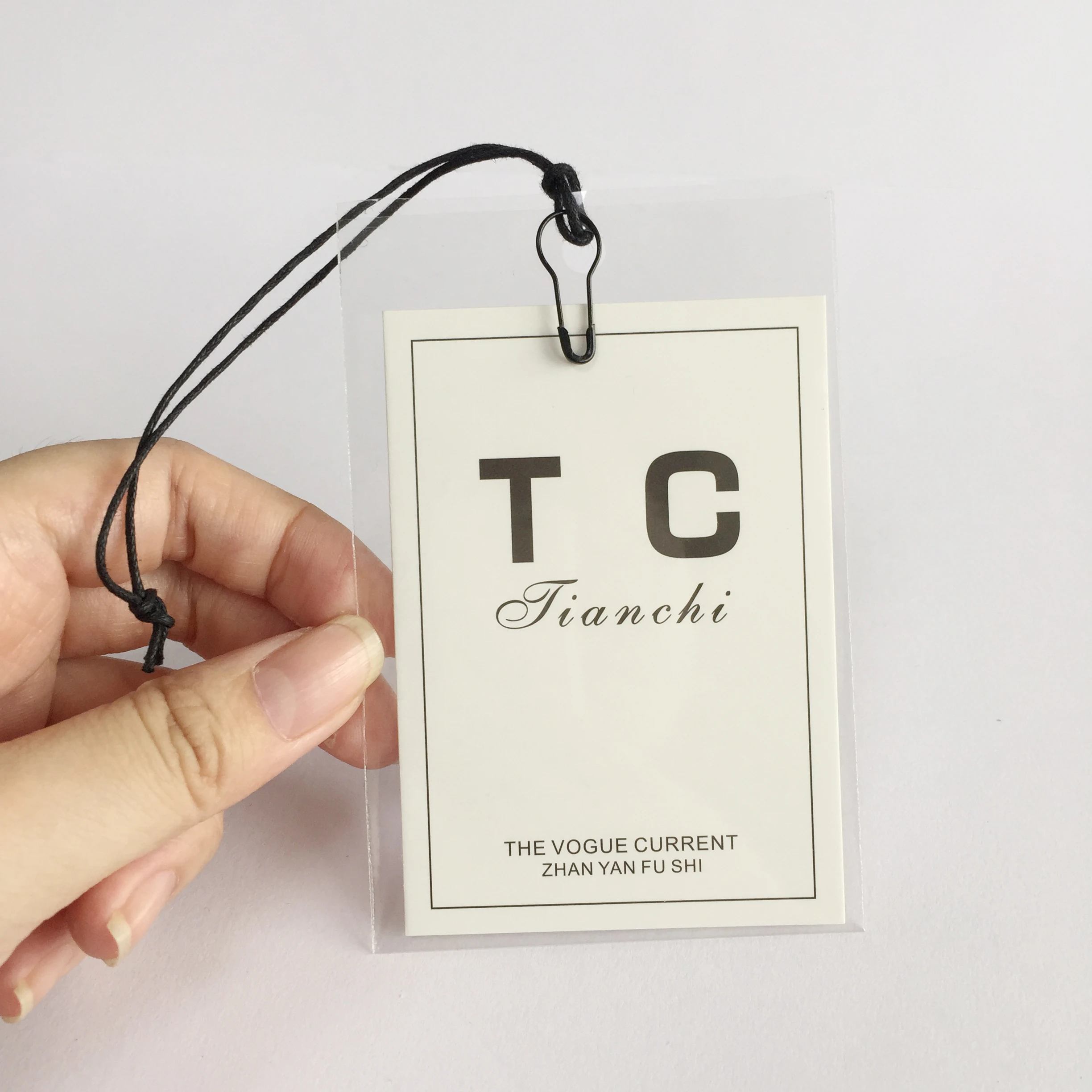 

High Quality Custom Clothing Printed Brand Logo Garment White Hang Tag With OPP Pouch