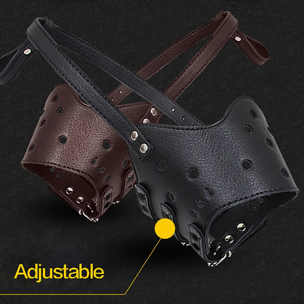 Регулируемые дышащие маска из искусственной кожи собака намордники анти