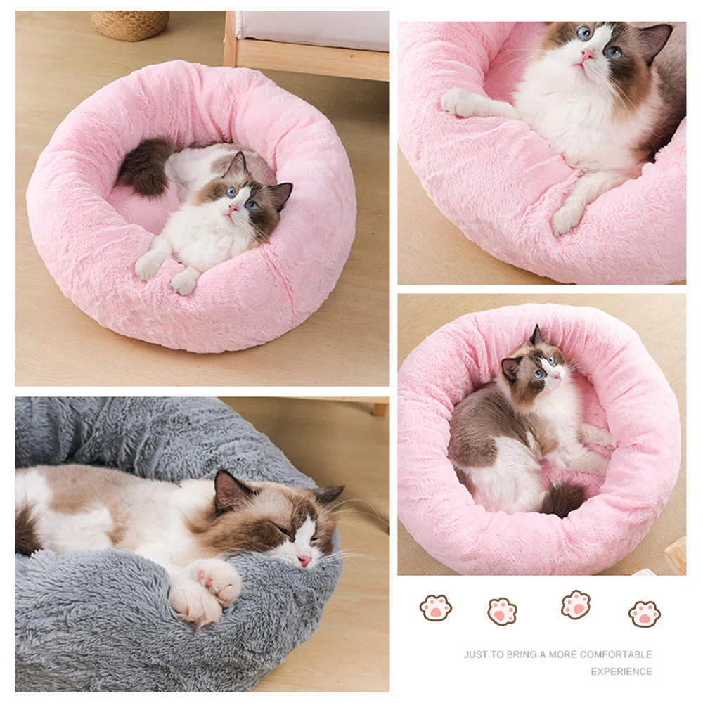 Круглые плюшевые кошечки для кошек мягкие длинные спальные домики зимнее теплое