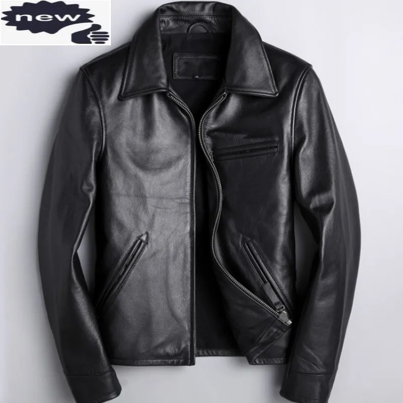 

Байкерская короткая мужская куртка из воловьей кожи, облегающий Роскошный жакет из натуральной кожи в стиле панк-рок, деловая Повседневная ...