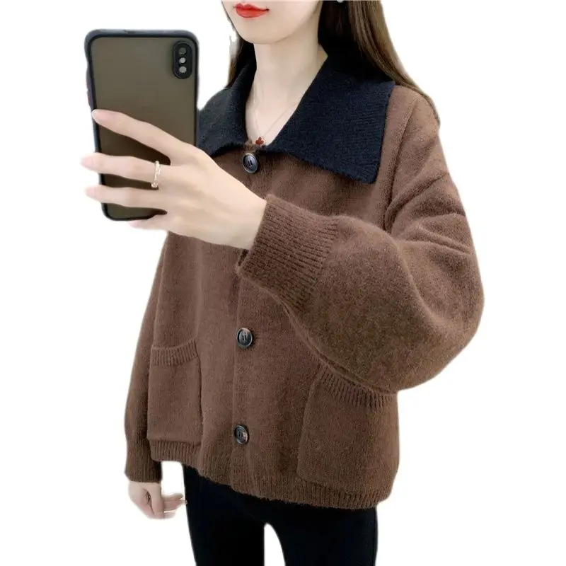 Короткий вязаный кардиган с воротником холл ряд 10 № 2 ниже] подходящий к цвету