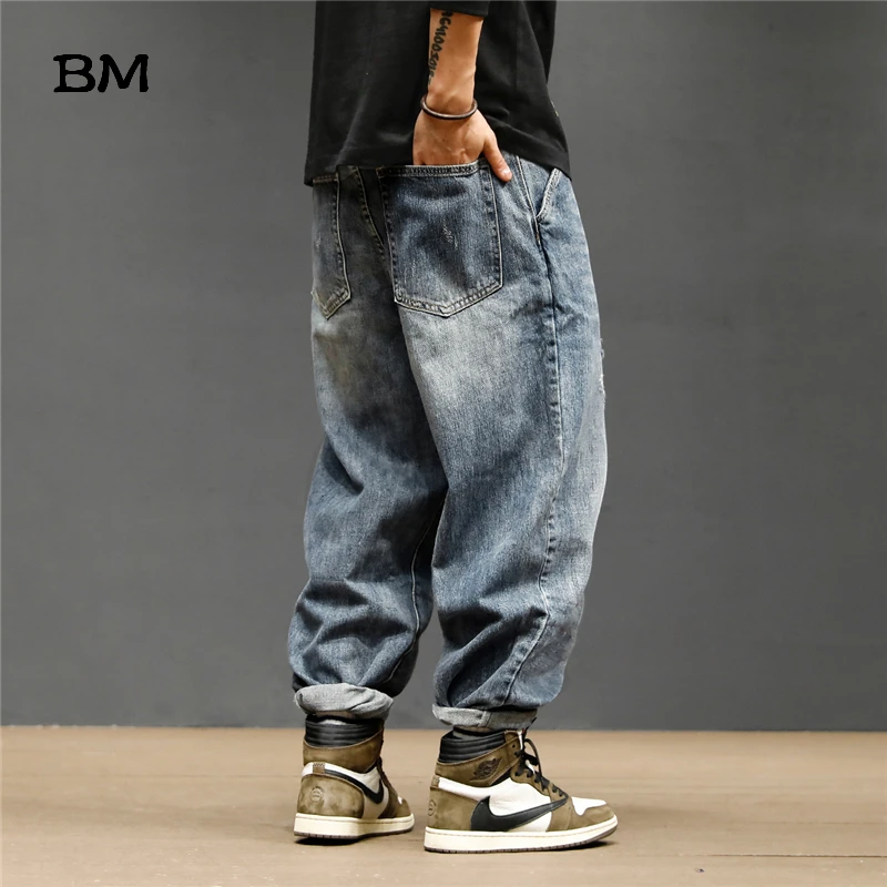 Мужские рваные джинсы в Корейском стиле модная уличная одежда свободные