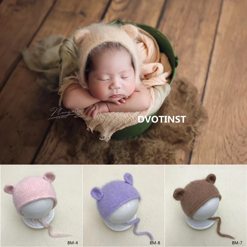 Dvotinst Newborn Baby Photography Props Soft Knit Cute Animal Bonnet Hat Wool Fotografia Accessorio Studio Shoot Photo Props