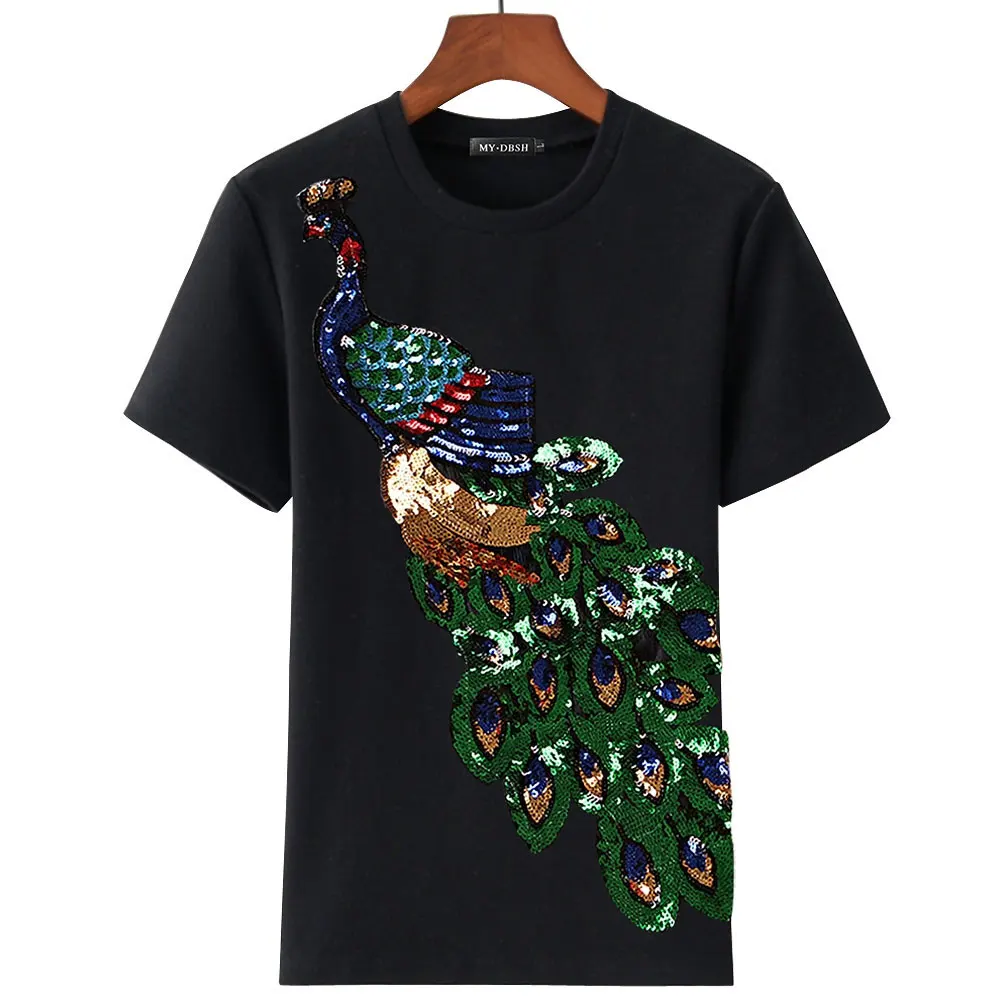 2021 женские хлопковые футболки с короткими рукавами изображениями павлинов из