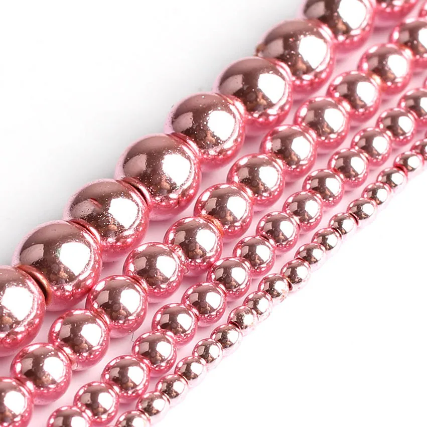 Natürliche Steine Rhodium Rose Gold Überzogene Hämatit Runde Lose Mineral Perlen für Armband DIY Schmuck Machen 15 zoll 2/3/4/6/8/10mm – Detail 6