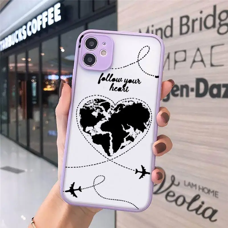 

World map travl airplane pattern Phone Cases matte transparent For iphone 7 8 11 12 plus mini x xs xr pro max cover