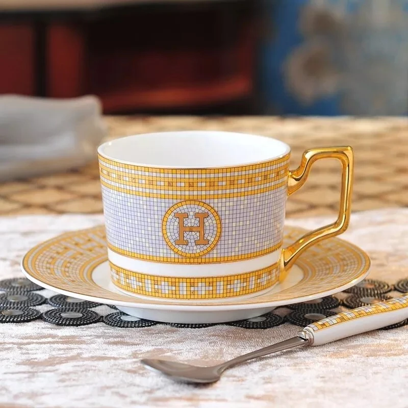 Кофейная чашка и блюдце с логотипом H набор керамическая кружка мозаичный дизайн