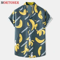funny banana print hawaiian shirt men 2021 summer casual short sleeve beach wear holiday vacation aloha party clothing chemise