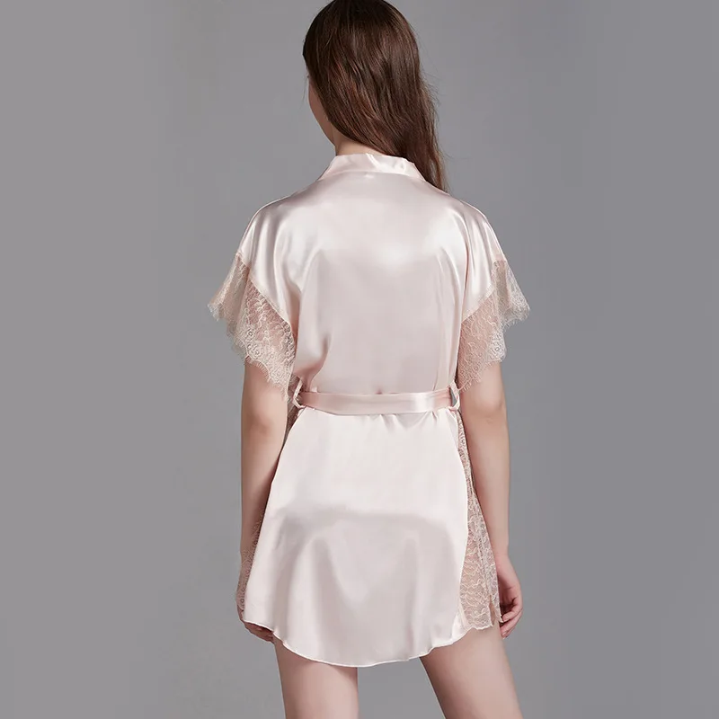 

Korean Womens Robes Sleepwear Faux Silk Stain Bridesmaid Robes Dressing Gown Lingerie Pajamas Dress Female Summer Bathrobe 2020