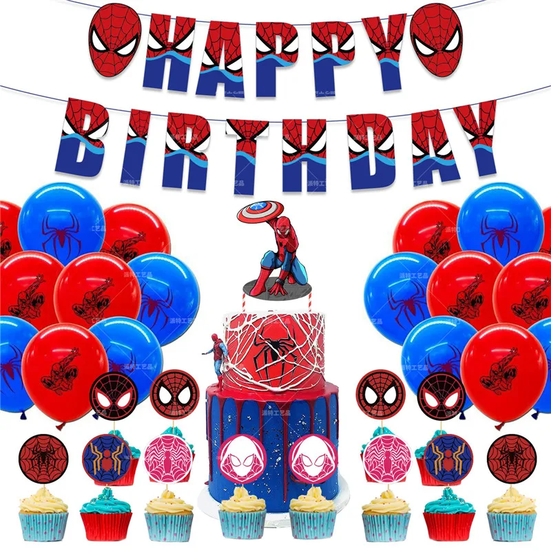 

1 Set Superhero Spiderman Theme Balloon Cake Insert Banner Set Kids Birthday Party Decoration Baby Shower Balloons
