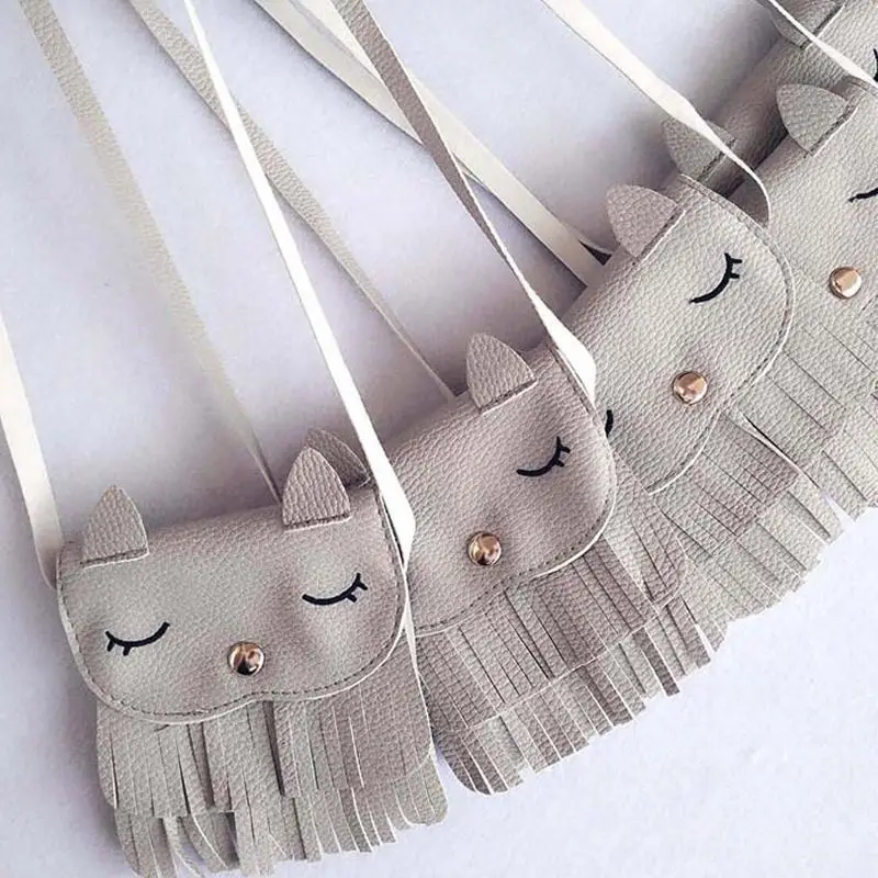 

2019 New Kids Girls PU Leather Lovely Tassel Small Cat Shoulder Mini Messenger Phone Bag Purses Crossbody Bags