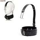 Нержавеющаясталь металлический воротником носом крючок Регулируемая из искусственной кожи БДСМ голова жгут бондаж секс-игрушки для сдерживания для женщины