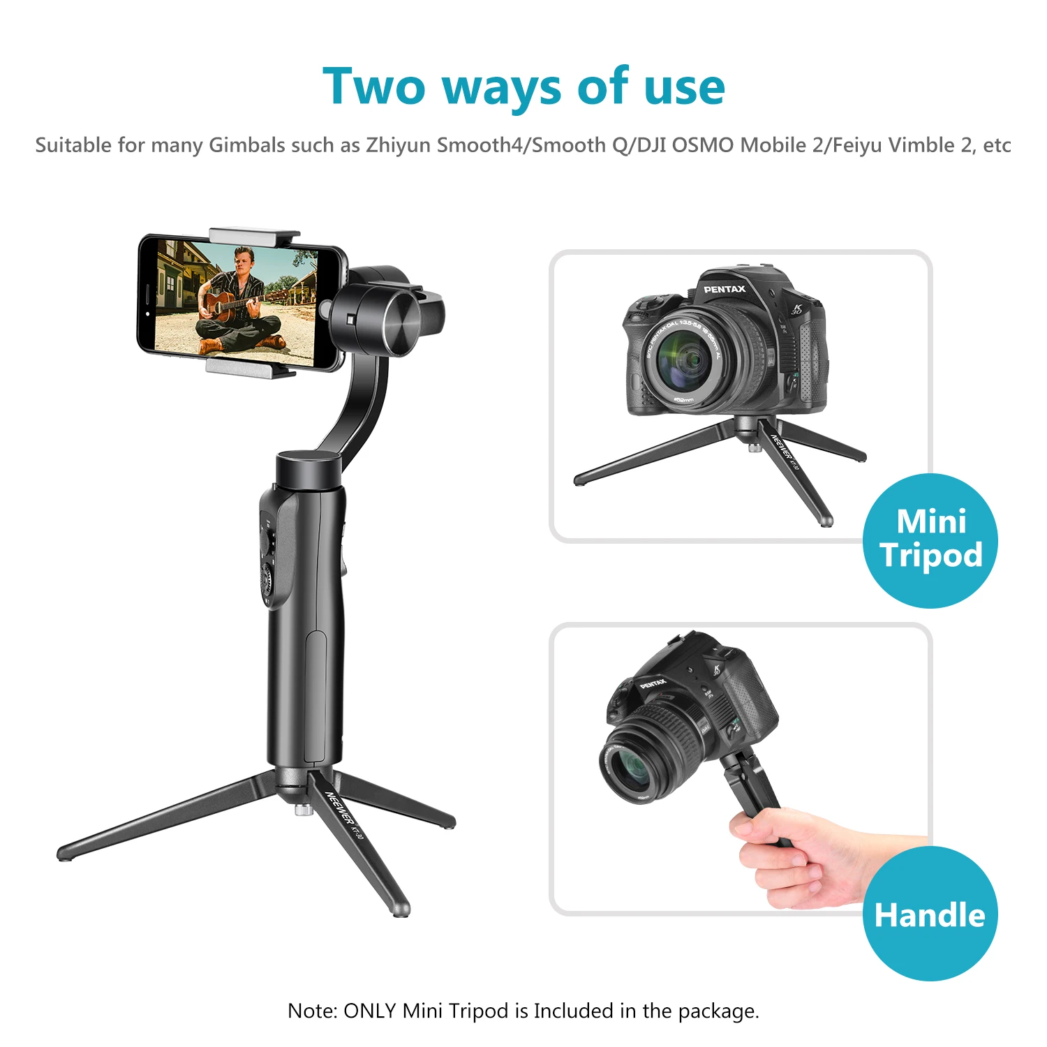

Neewer Aluminum Portable Mini Tabletop Tripod Max Load 11lbs for SLR Camera/Smartphone/Neewer S5B/Zhiyun Crane Crane M Cran