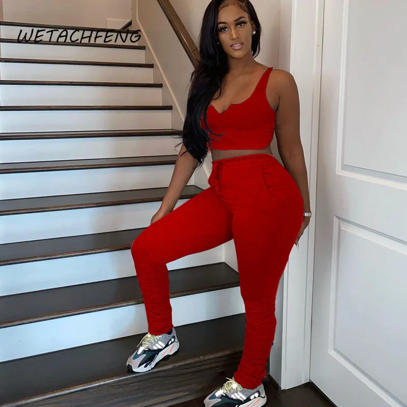 2021 костюм для женщин укороченный подходящий Топ сложены и штаны комплект из 2