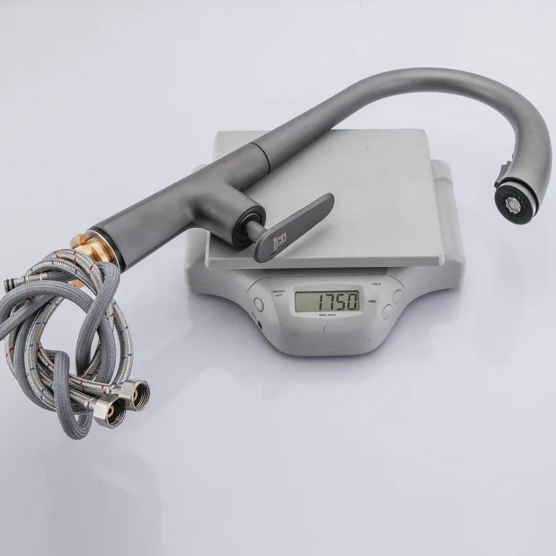 Серый кухонный смеситель с одним отверстием выдвижной кран для раковины