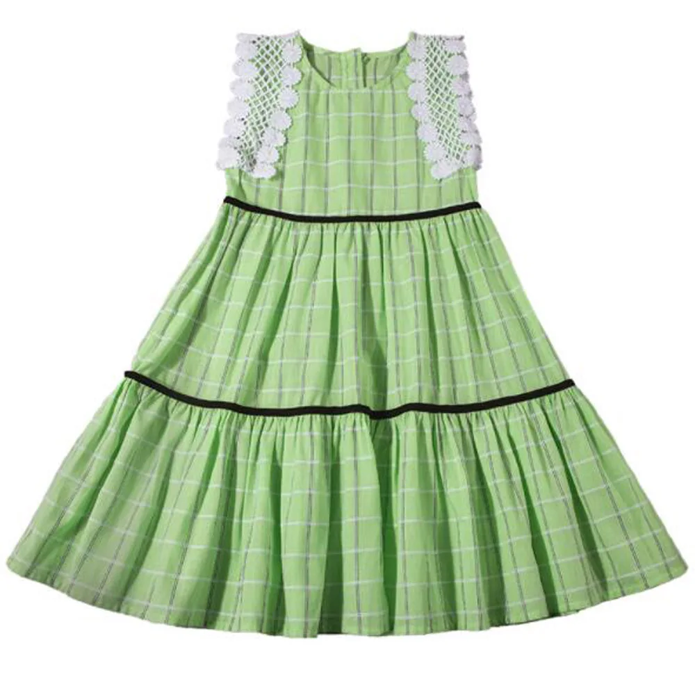 

Cultiseed Girls Summer Floral Lace Patchwork Plaid Sleeveless Vest Dress Big Children Students Holiday Casual Gowns Clothing