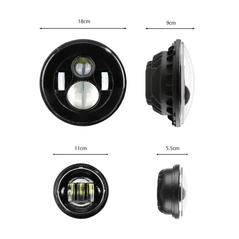 

Motorcycle LED Headlight 7" Round Headlight+4.5" Auxiliary Passing Lights Set 12V/24V Hi-Lo Beam 6000K Waterproof For Harley