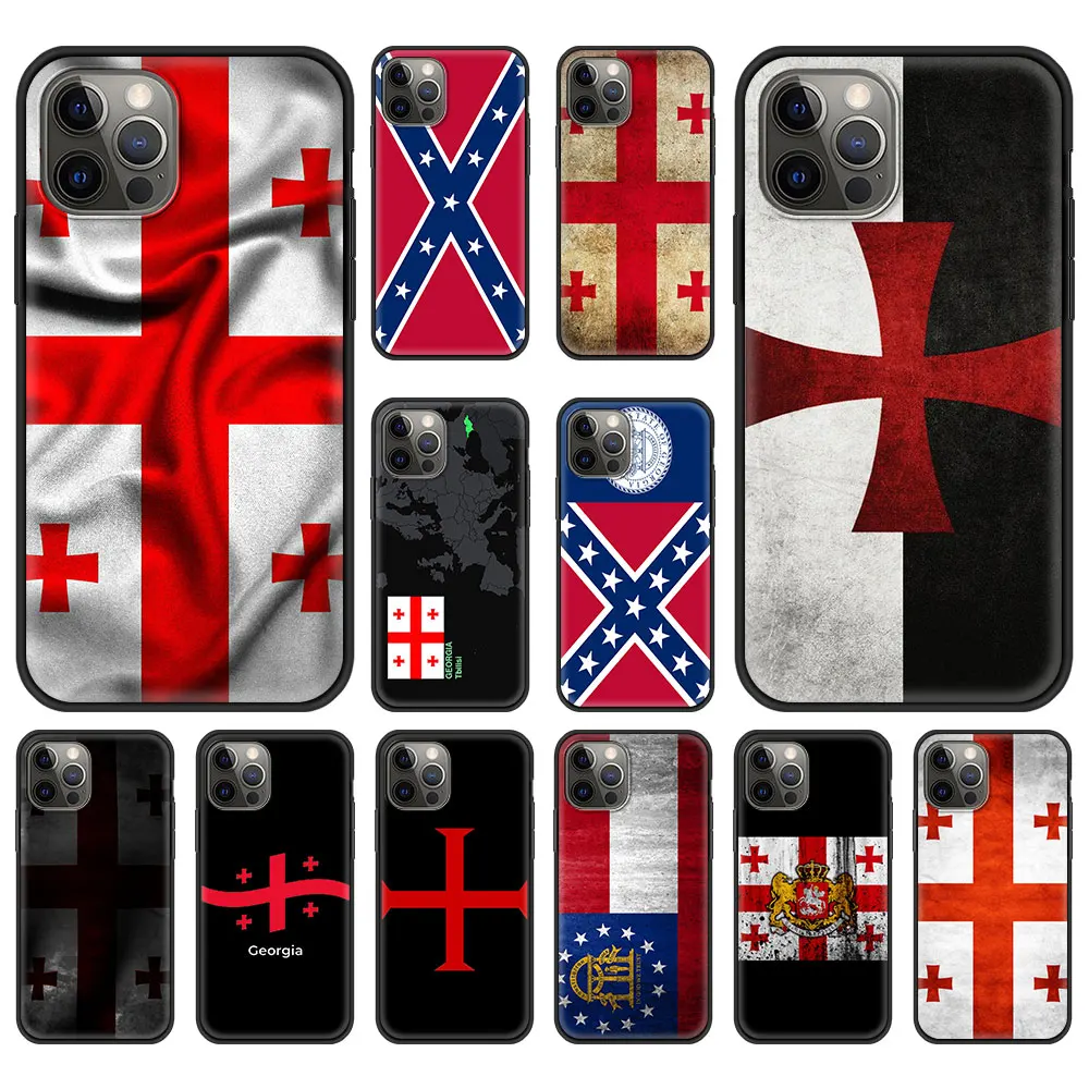 Georgia flag Luxury Phone Case For iPhone 13 14 12 11 Pro MAX XR X SE XS 7 8 Plus Soft Silicone Black Matte Cover Fundas Shell