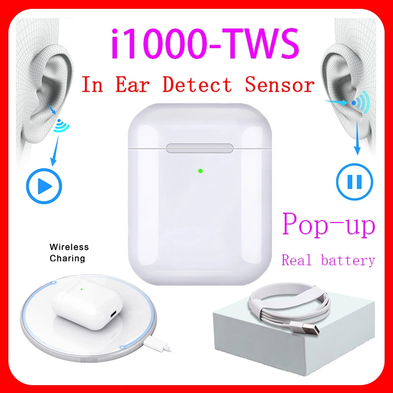 I1000 TWS Bluetooth 5,0, наушники-вкладыши, умный сенсор, TWS, беспроводные наушники, черные и белые наушники, наушники, всплывающие наушники, Pk i5000