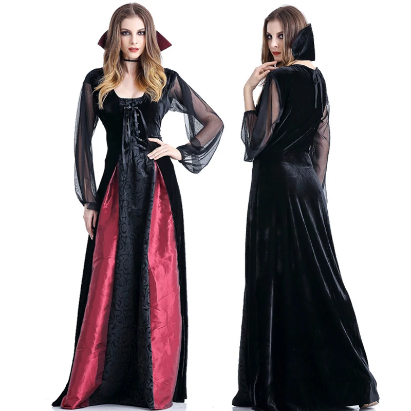 

Medieval Sexy Vampire Cosplay Halloween Costumes For Woman Vintage Gothic Style Witch Queen Devil Cloak For Adults