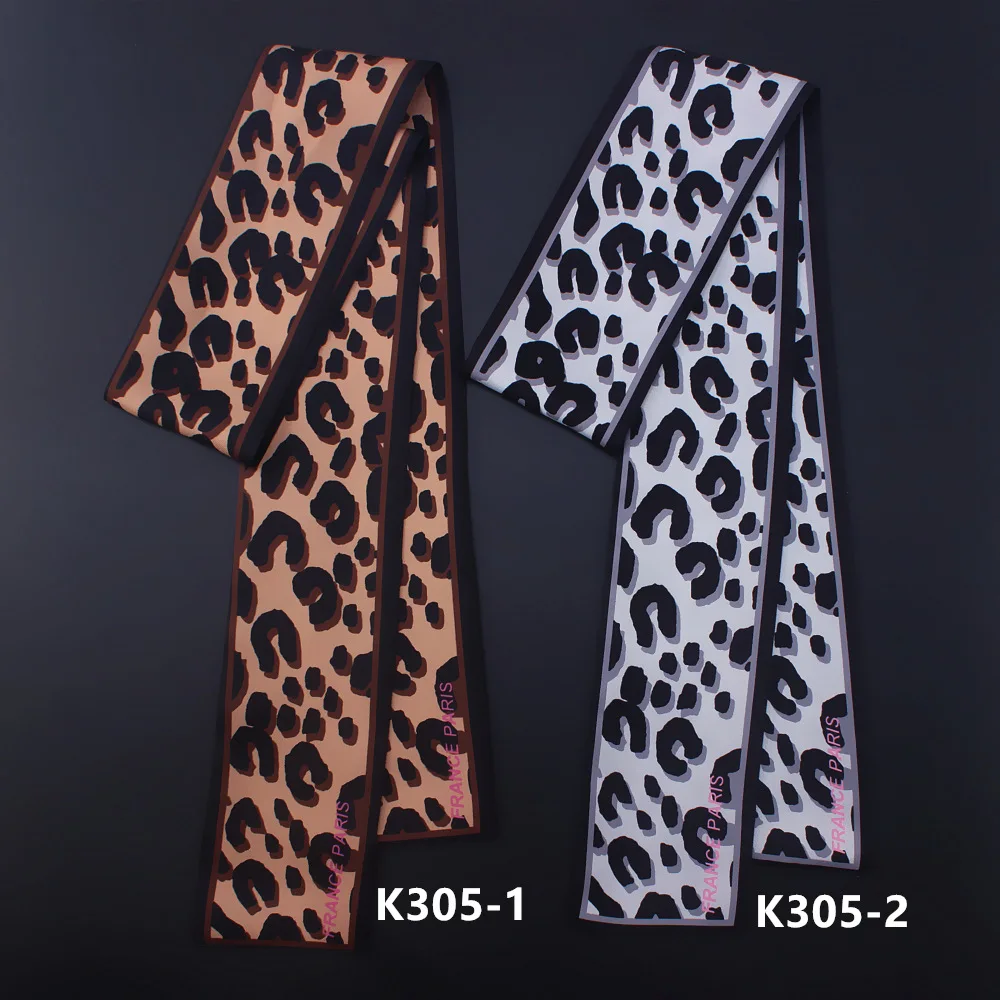 

120cm * 8cm scarf autumn European and American leopard print small silk scarf women's binding bag handle Ribbon Hair