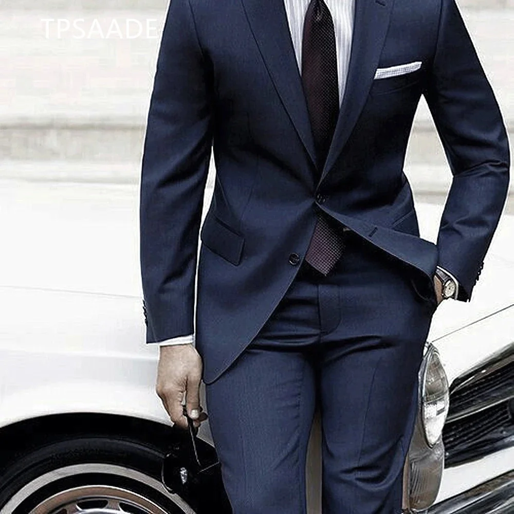 Новый высококачественный индивидуальный темно-синий мужской костюм, однобортный облегающий роскошный свадебный смокинг, модный костюм из ...