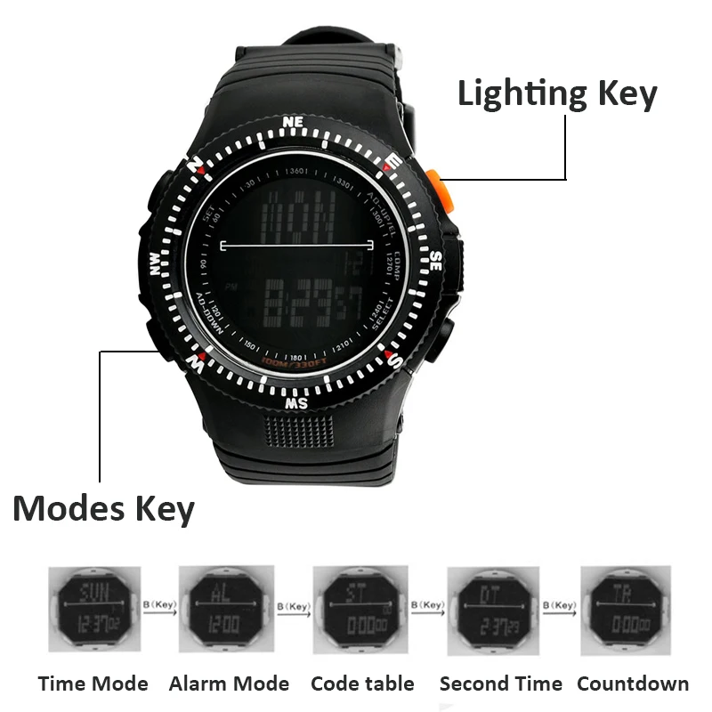 Multifunctional Tactical Watch 50M Waterproof Shockproof Men Sports Watches Outdoor Climbing Hunting LED Digital Wristwatch |