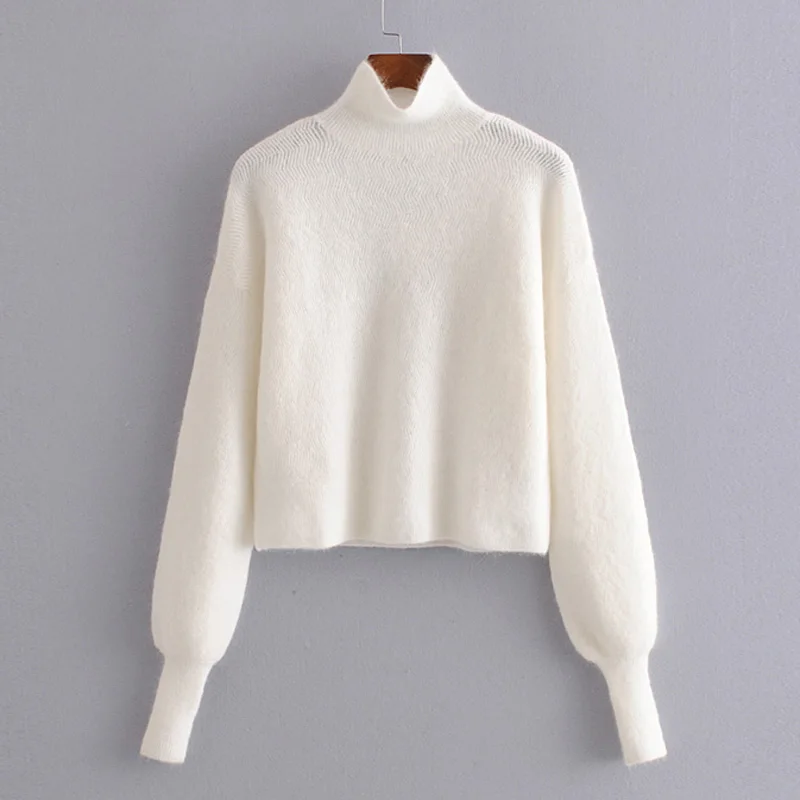 AGong Solid Turtleneck Sweaters Women Fashion Soft Slim Sweater Elegant Lantern Sleeve Female Ladies KD | Женская одежда