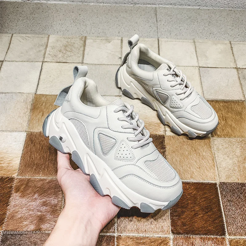 

Jookrrix 2020 Women Autumn Fashion Female Comfortable Chunky Sneakers Women Brand Genuine Leather Wedges Thick Sole Shoes ZD2818