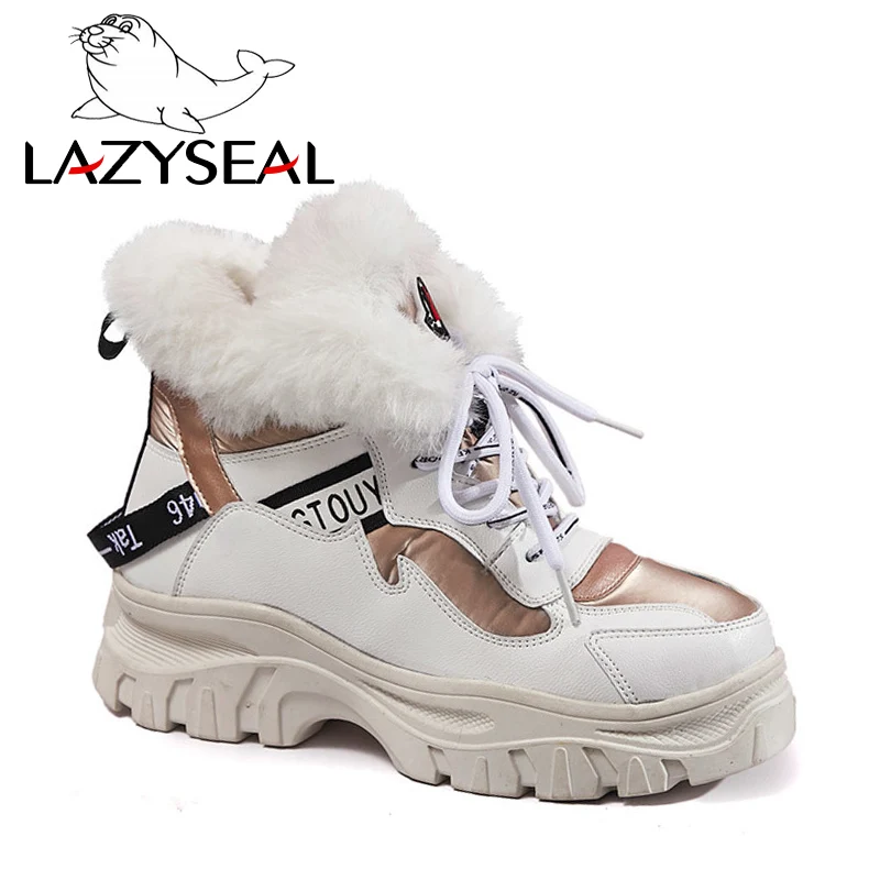 LazySeal/теплая плюшевая зимняя обувь на платформе женские зимние ботинки Новинка 2019