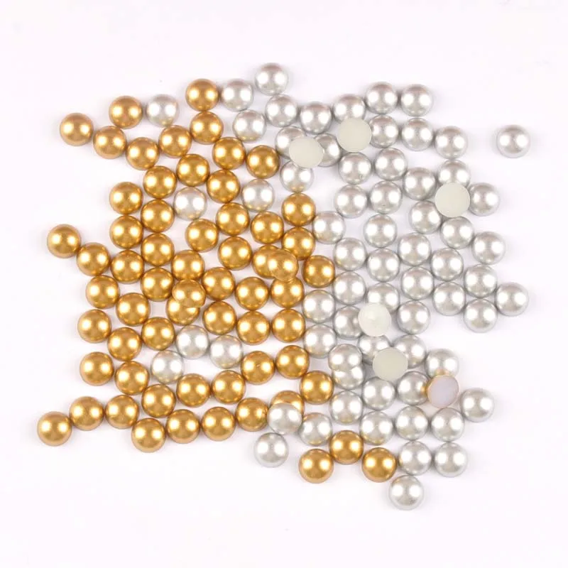 Матовые золотые/серебряные полукруглые жемчужные бусины плоские Кабошоны