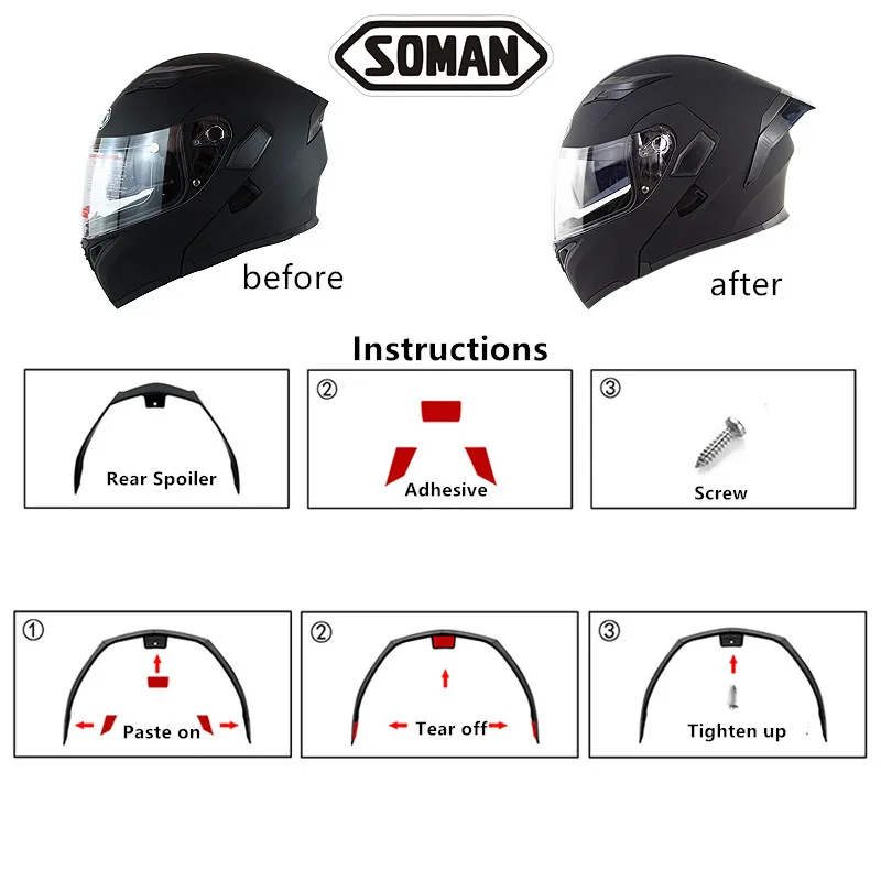 

SOMAN 955 960 Helmet Rear Spoiler Cascos Decoration Casco Moto Spoiler Motorcycle Helmet Accessories for 955 960