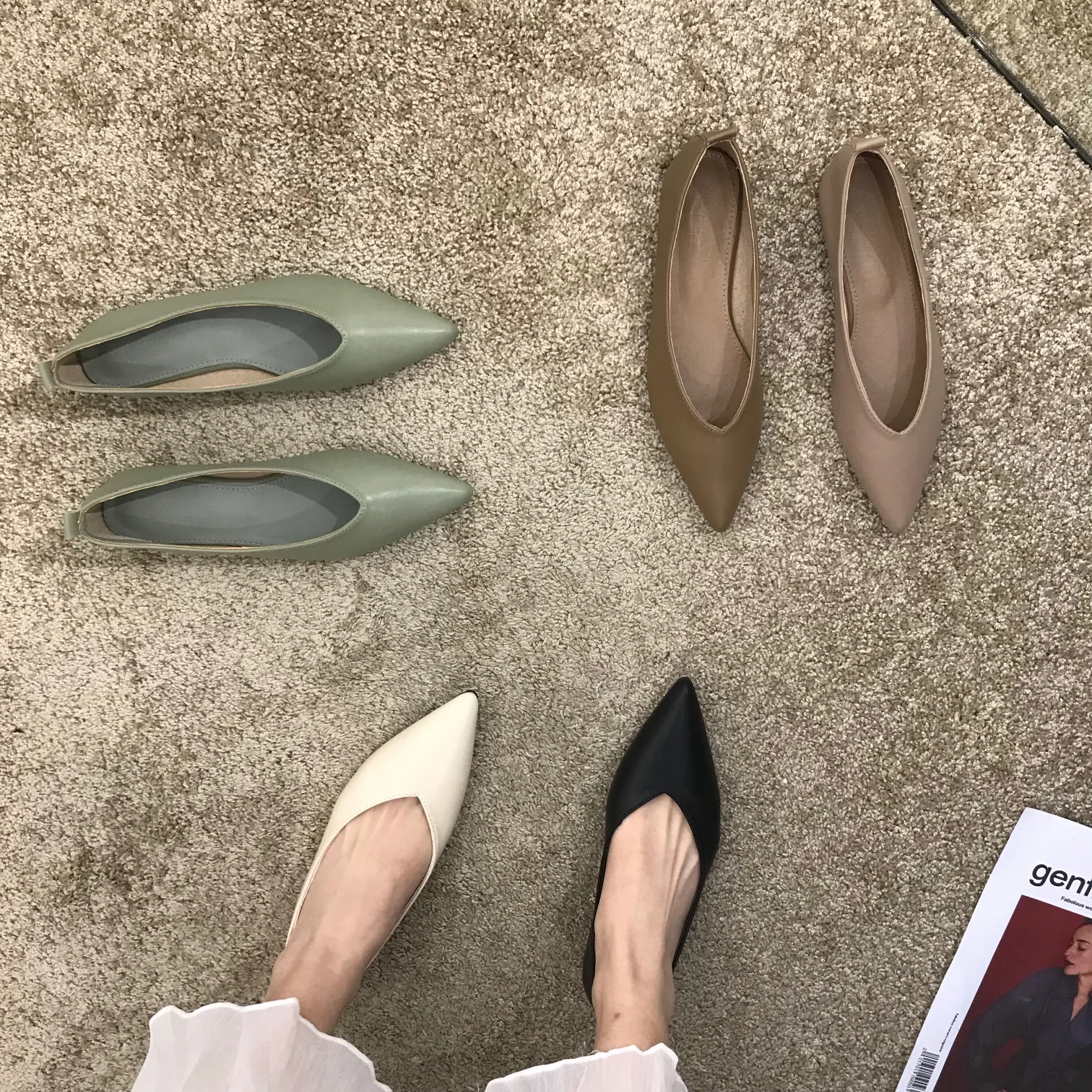 

2022 Ladies Pointed Toe Soft Shallow Loafers Women Fashion Ballet Flats Breathable Female Slip On Flat Work Shoes size #31-45