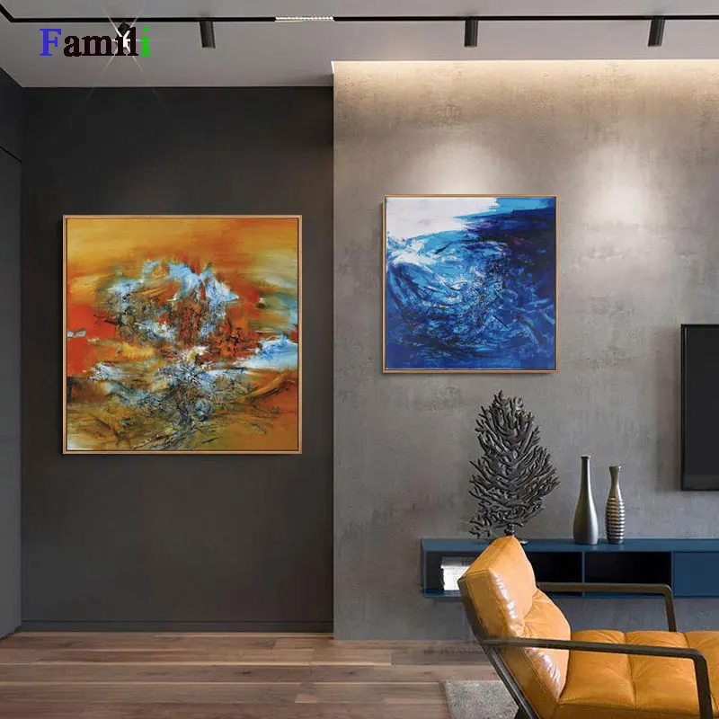 Абстрактная картина маслом на холсте HD принт желто серый цвет скандинавский