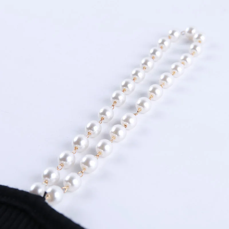 Женский укороченный топ на бретельках с жемчугом элегантный стильный черный