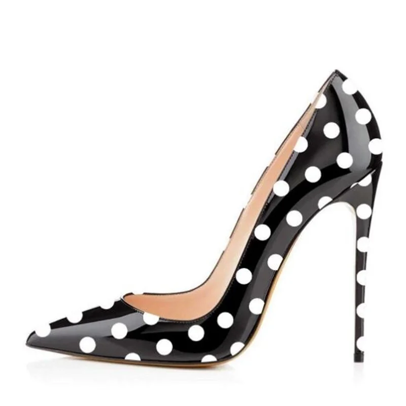 

Black and White Polka Dot High Heels Pointy Toe Pumps 12CM Stiletto Heels Patchwork Dress Shoes Celebrity T Stage Banquest