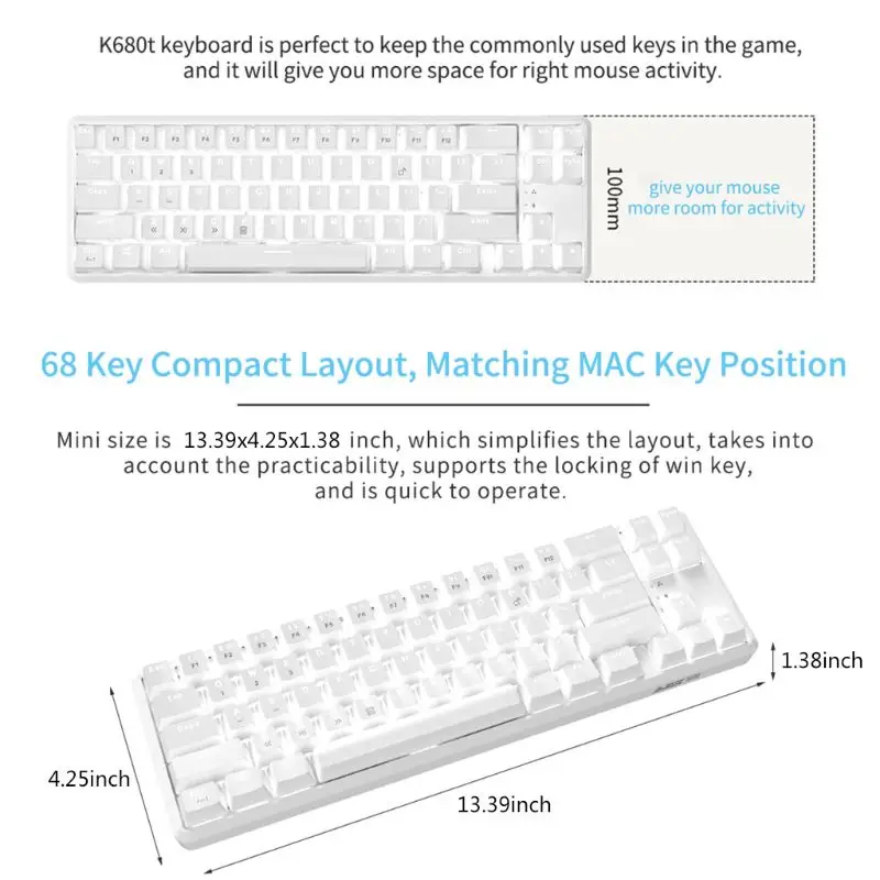 

Bluetooth 68 Keys with Anti-ghosting Design Mechanical Keyboard for Ajazz K680t Different Backlight Modes