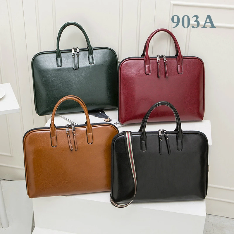 New Cowhide Women's Briefcase Business Handbag Women Genuine Leather Bag 14.6 Inches Laptop Computer Bag Office Bags For Female