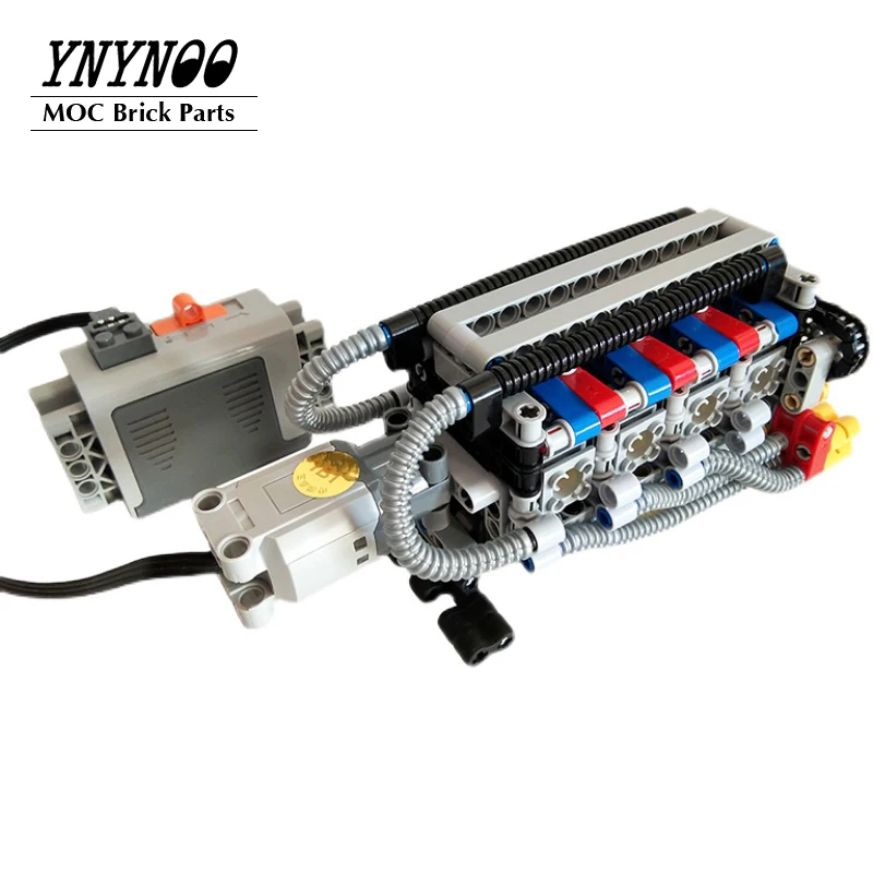 High-TEch Super Horizontally Opposed V-8 Cylinder Engine Electric Model Technology Machinery Assembled MOC Building Block Toys images - 6