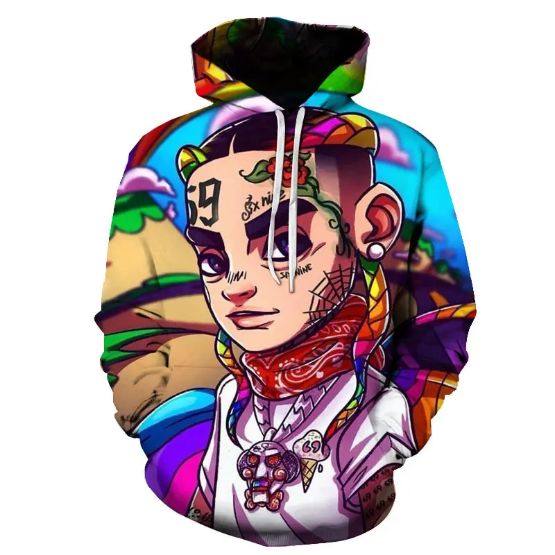 Толстовка Gooba 6ix9ine Мужская Модный свитшот с 3d принтом в стиле хип-хоп Повседневная