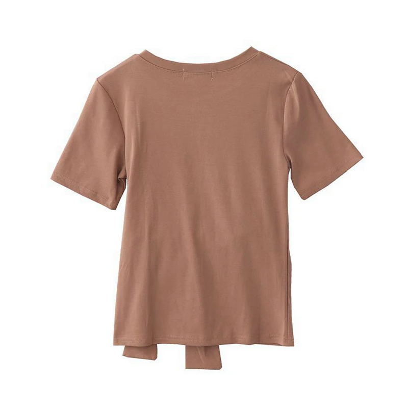 

2021 Summer New Korean Style Cross Knot Lace Up Solid T-shirt Women Design Fashion Casual Loose Short Sleeve Shirt Tide Lady Top