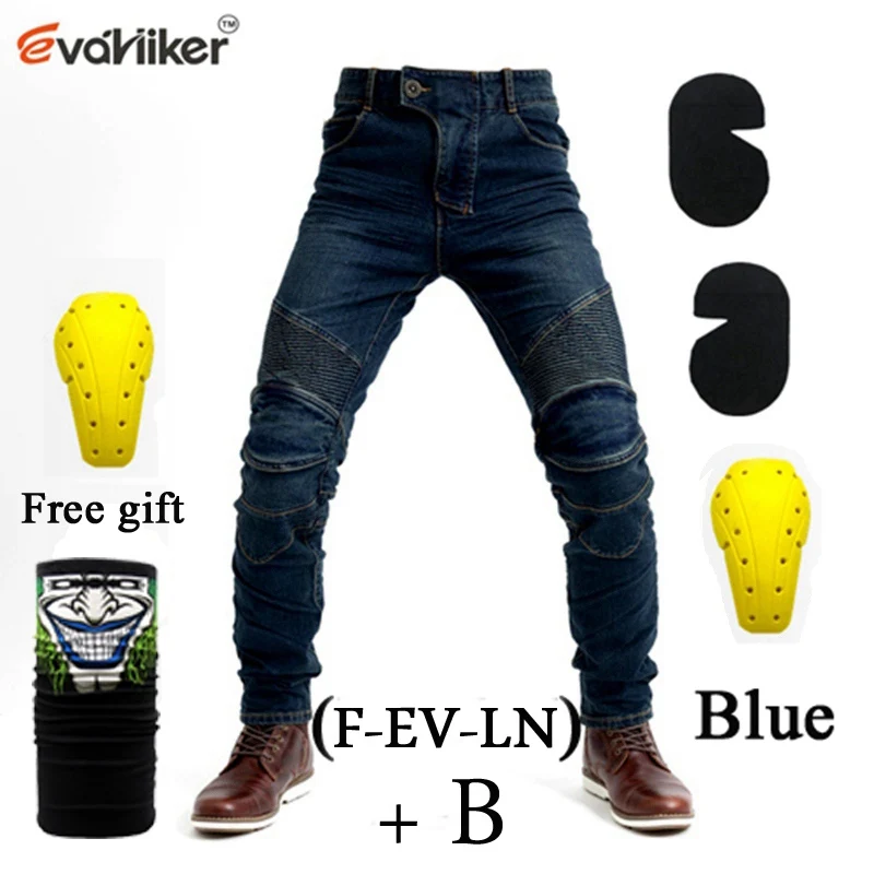 F-EV-LN Blue B PK718 PK719 джинсы для активного отдыха; ботинки в байкерском Для Мужчин's внедорожные джинсы для улицы/Велосипеды брюки с защитное оборудование - Цвет: F-EV-LN Blue B