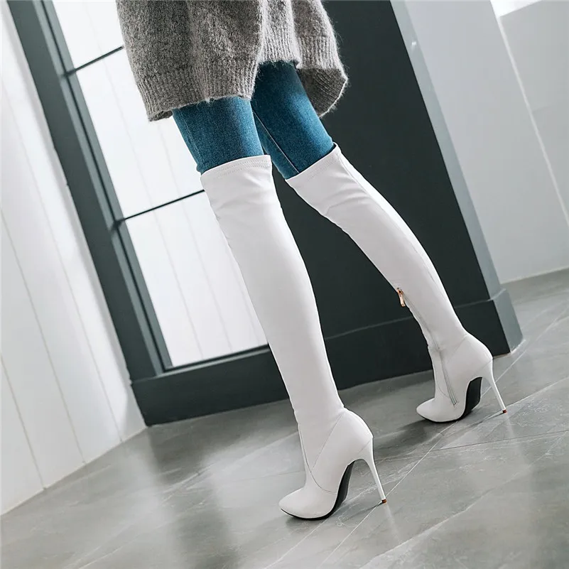

Meotina Over The Knee Boots Women Shoes Zip Super High Heel Long Boots Pointed Toe Stiletto Heels Thigh Boots Lady Black Size 46