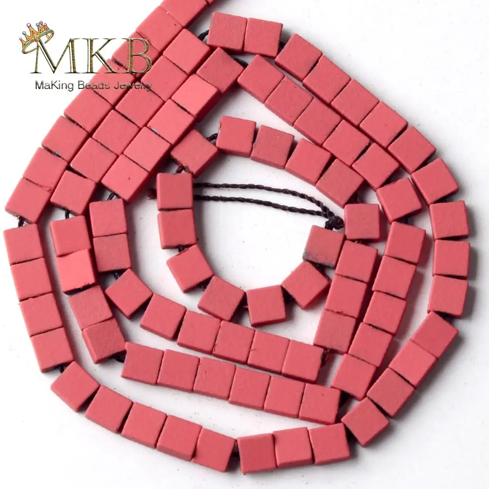 

Natural Stone Rose Red Hematite Stone Rubber Matte Squar Beads Space Loose Beads 4*4mm For Jewelry Making Diy Bracelet Strand15"