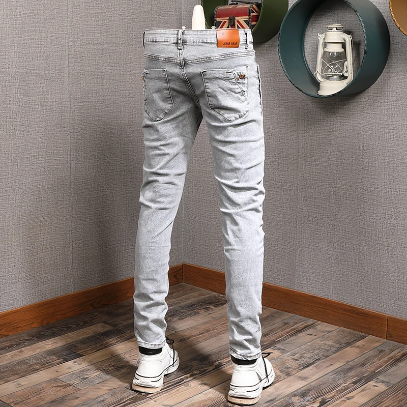 

Spring Autumn Newly Fashion Men Jeans Retro Dark Gray Slim Fit Casual Elastic Jeans For Men Korean Style Punk Denim Pencil Pants