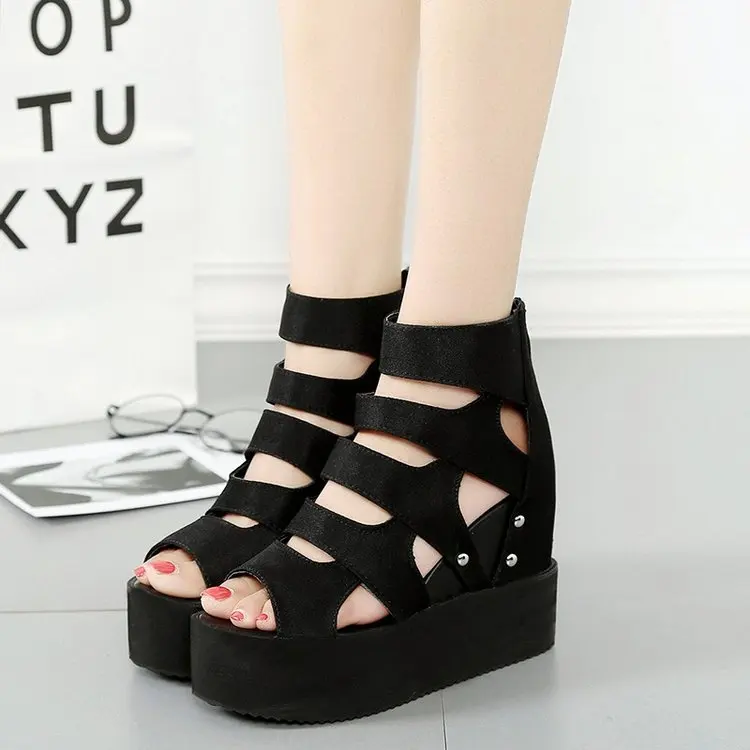 

sandalias mujer 2020 summer women sandals sexy black high heels 11 cm higher women beach shoes high quality wedge women sandals